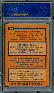Jack Morris, Mickey Mahler & Larry Andersen Autographed 1978 Topps Rookie Card #703 PSA/DNA #83309001