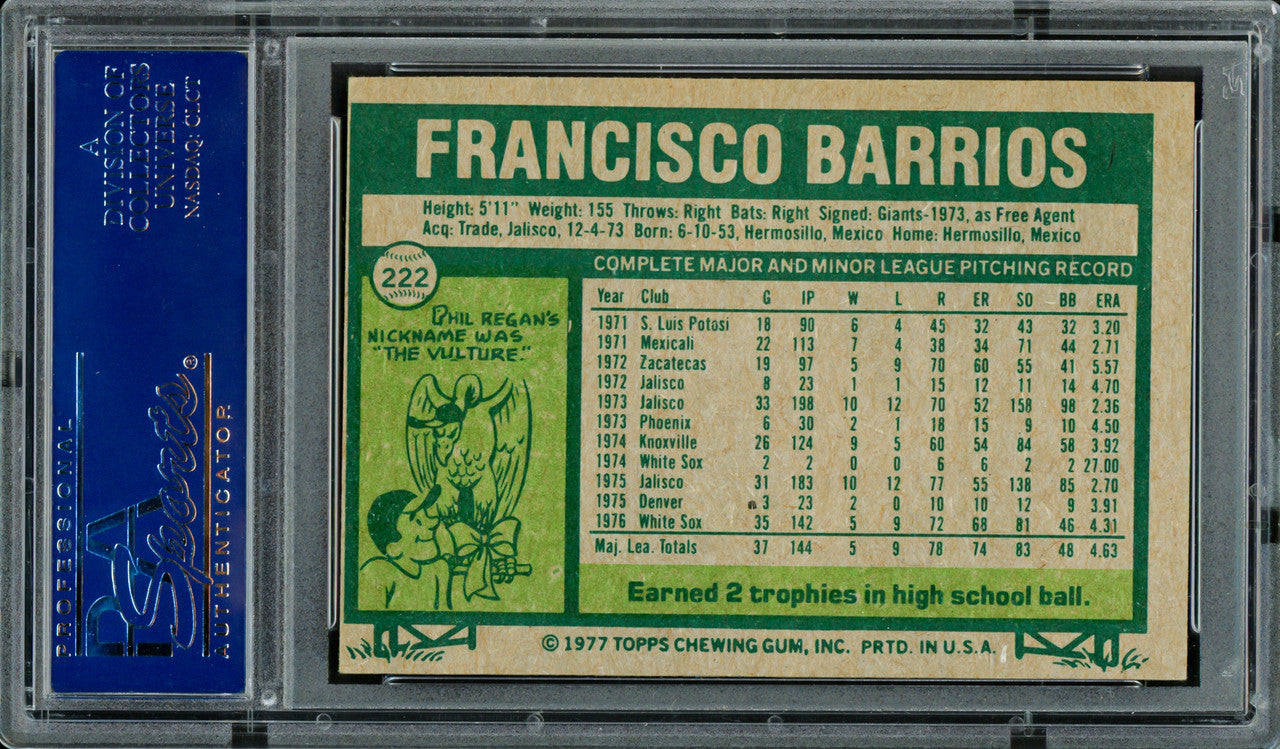 Francisco Barrios Autographed 1977 Topps Card #222 Chicago White Sox PSA/DNA #83306434