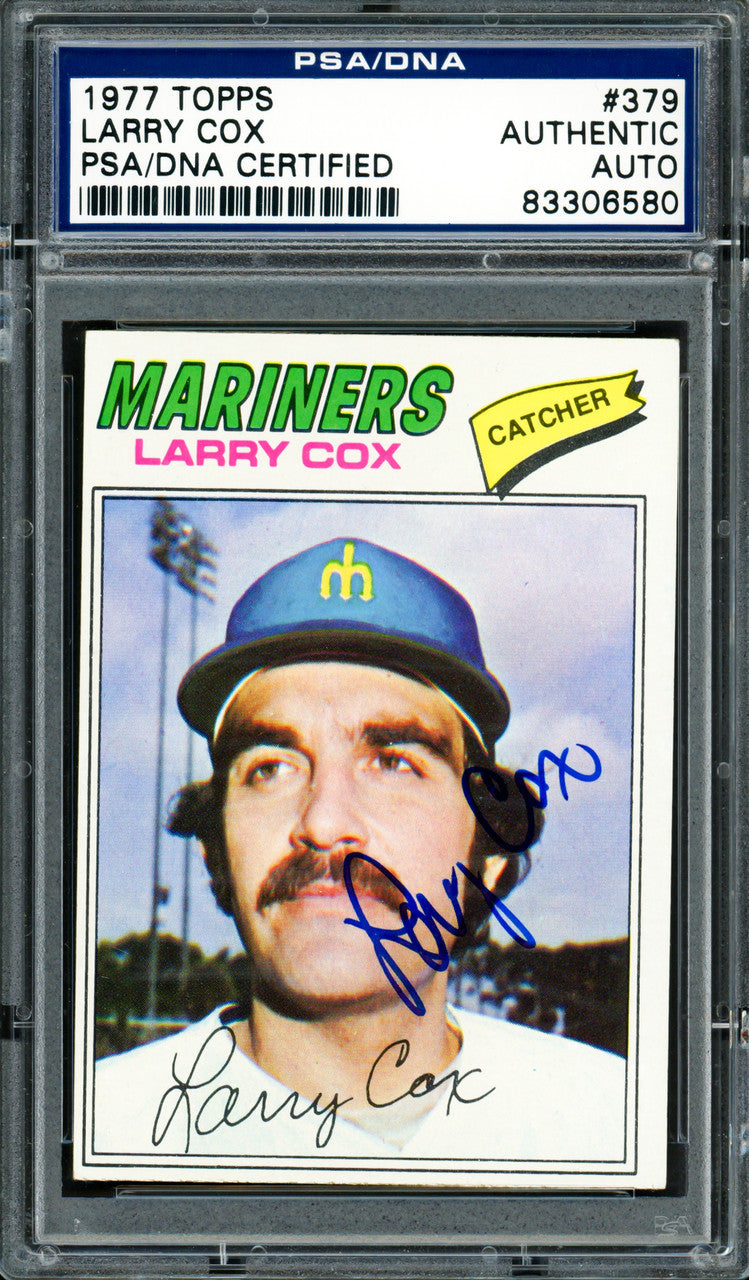 Larry Cox Autographed 1977 Topps Card #379 Seattle Mariners PSA/DNA #83306580