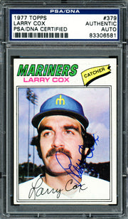 Larry Cox Autographed 1977 Topps Card #379 Seattle Mariners PSA/DNA #83306581