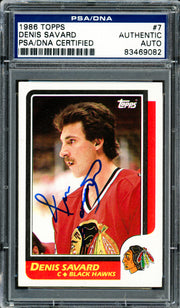 Denis Savard Autographed 1986-87 Topps Card #7 Chicago Blackhawks PSA/DNA #83469082