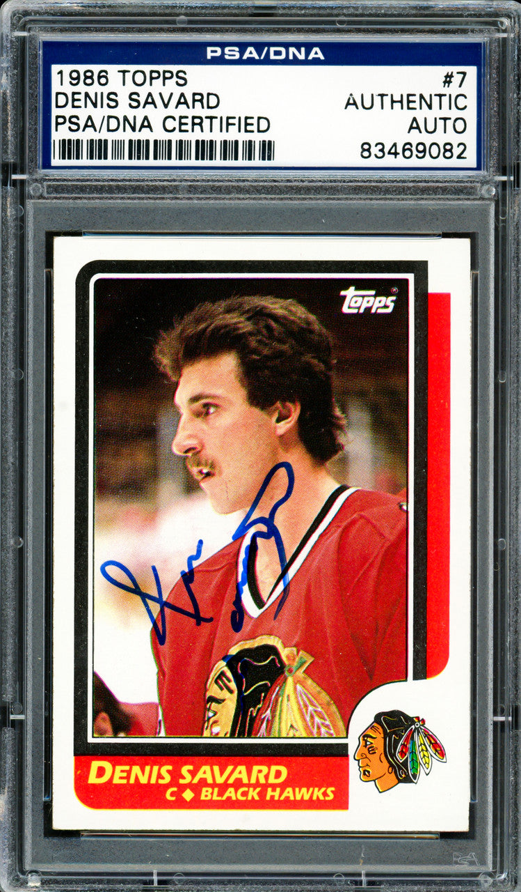 Denis Savard Autographed 1986-87 Topps Card #7 Chicago Blackhawks PSA/DNA #83469082