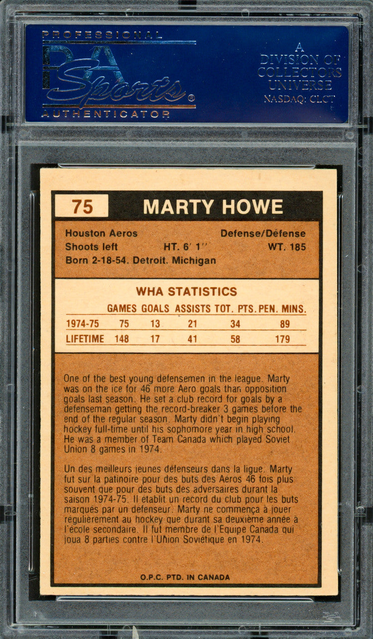 Marty Howe Autographed 1975-76 O-Pee-Chee WHA Rookie Card #75 Houston Aeros PSA/DNA #83466499