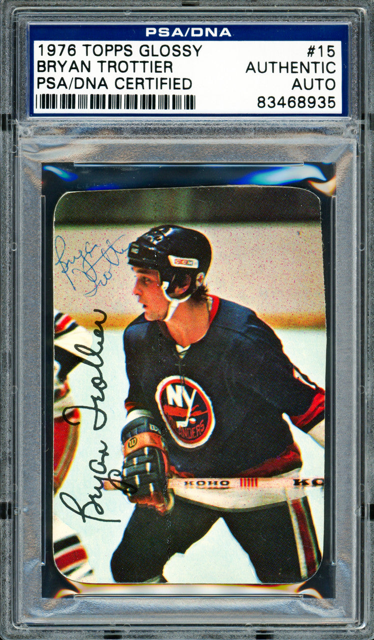 Bryan Trottier Autographed 1976-77 Topps Glossy Card #15 New York Islanders PSA/DNA #83468935