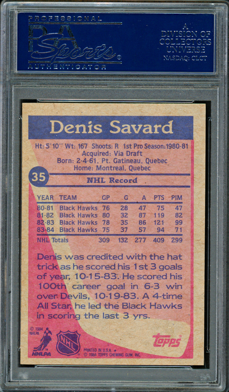 Denis Savard Autographed 1984-85 Topps Card #35 Chicago Blackhawks PSA/DNA #83476396