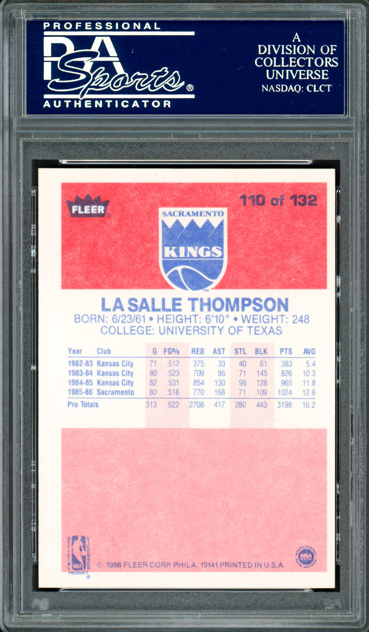 LaSalle Thompson Autographed 1986-87 Fleer Card #110 Sacramento Kings PSA/DNA #83717096