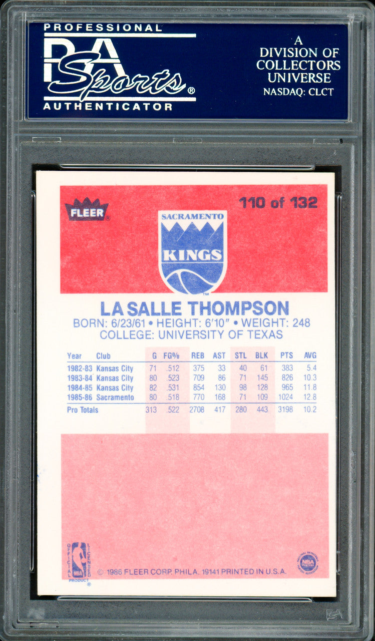 LaSalle Thompson Autographed 1986-87 Fleer Card #110 Sacramento Kings PSA/DNA #83717094