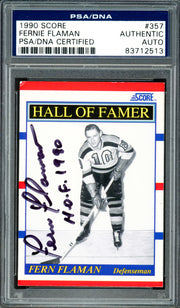 Fern Flaman Autographed 1990-91 Score Card #357 Boston Bruins "H.O.F. 1980" PSA/DNA #83712513