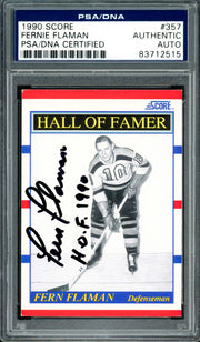 Fern Flaman Autographed 1990-91 Score Card #357 Boston Bruins "H.O.F. 1980" PSA/DNA #83712515