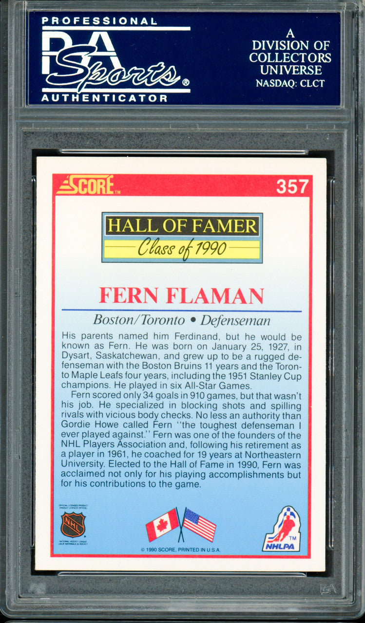 Fern Flaman Autographed 1990-91 Score Card #357 Boston Bruins "H.O.F. 1980" PSA/DNA #83712515