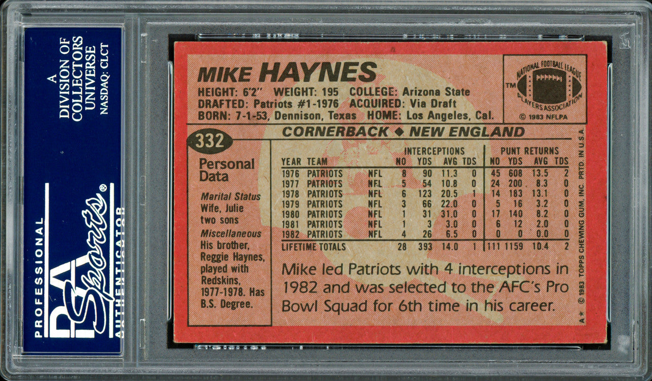 Mike Haynes Autographed 1983 Topps Card #332 New England Patriots PSA/DNA #83712665