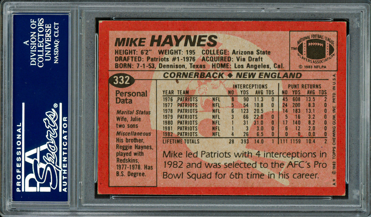 Mike Haynes Autographed 1983 Topps Card #332 New England Patriots PSA/DNA #83712666