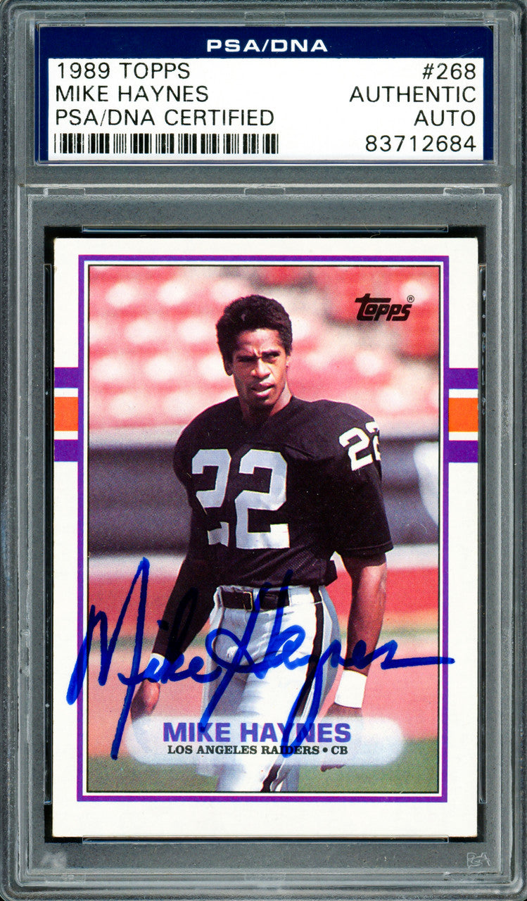 Mike Haynes Autographed 1989 Topps Card #268 Los Angeles Raiders PSA/DNA #83712684