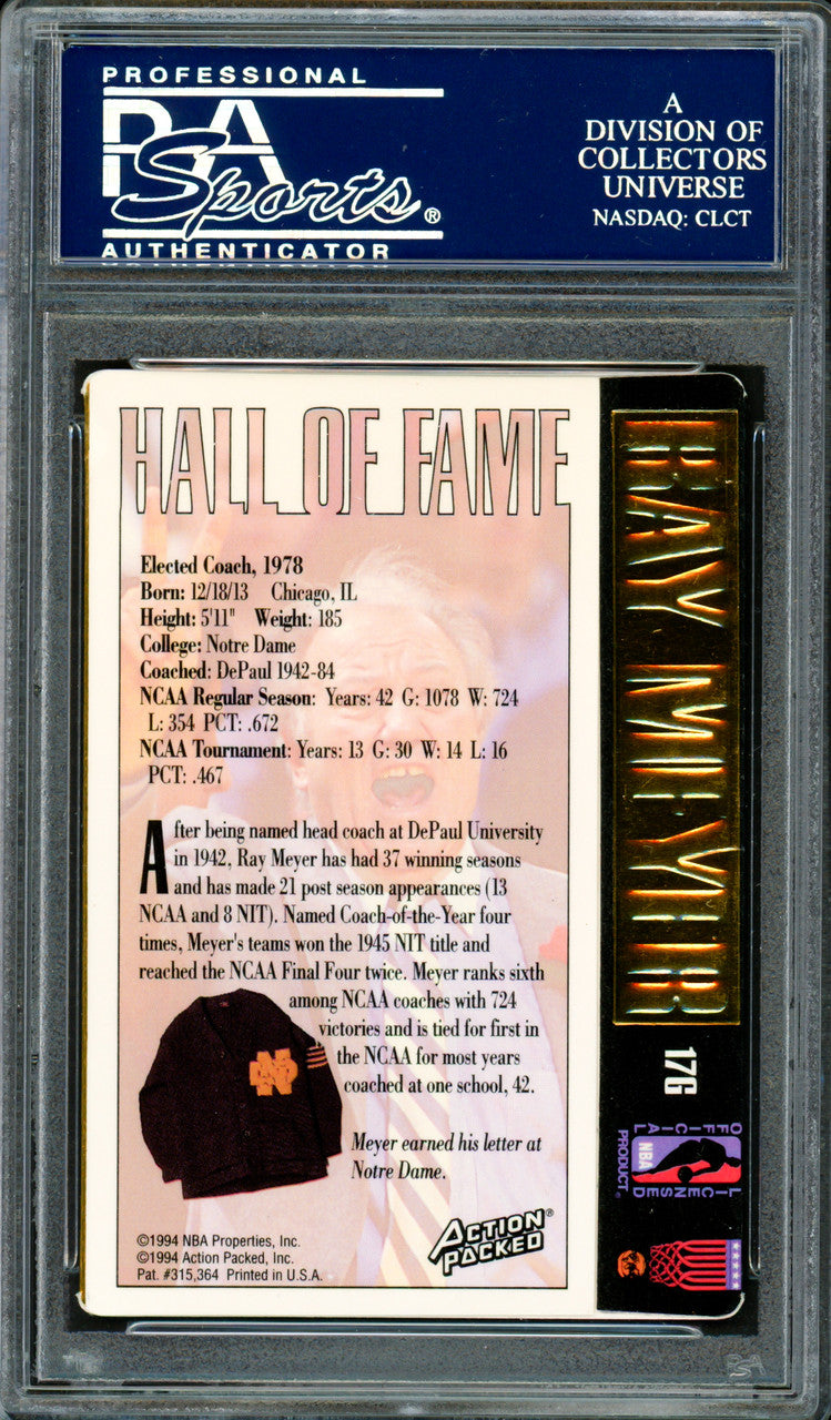 Ray Meyer Autographed 1995 Action Packed HOF Card #17 DePaul PSA/DNA #83717625