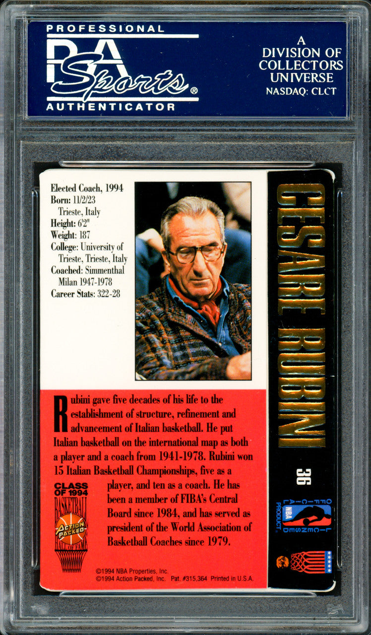 Cesare Rubini Autographed 1995 Action Packed HOF Card #36 PSA/DNA #83716518