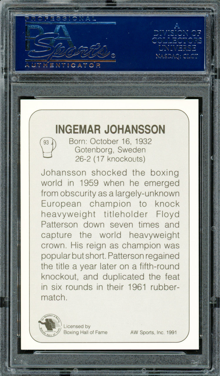 Ingemar Johansson Autographed 1991 AW Sports Card #93 PSA/DNA #83314026