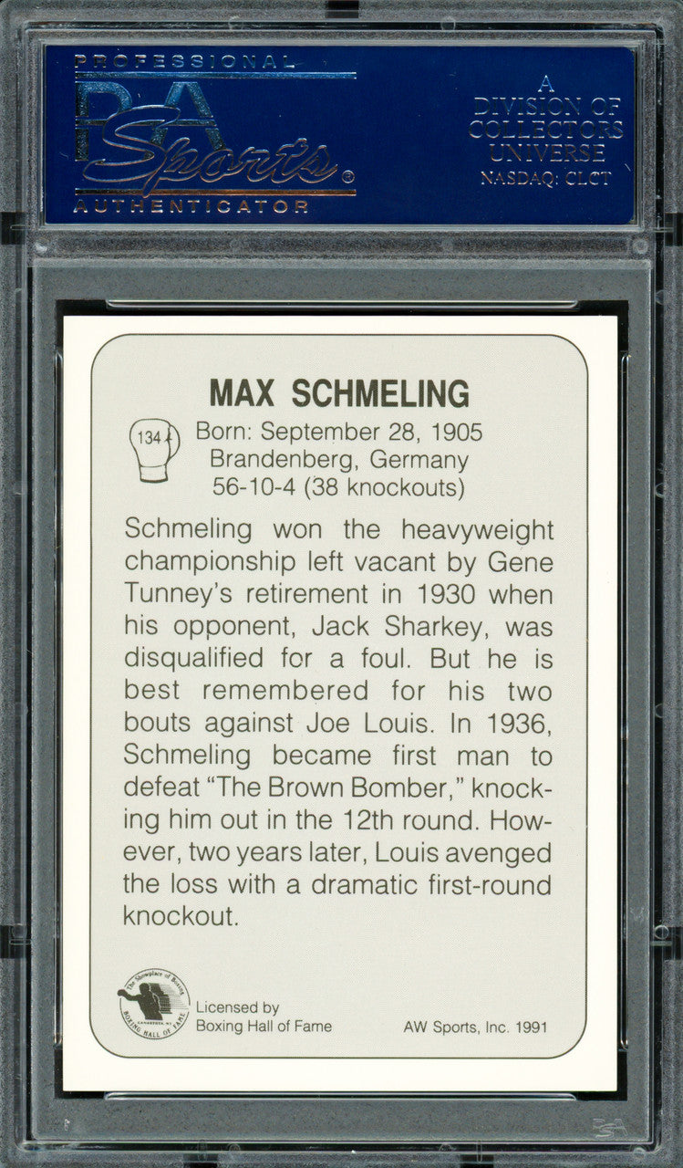 Max Schmeling Autographed 1991 AW Sports Card #134 PSA/DNA #83314039