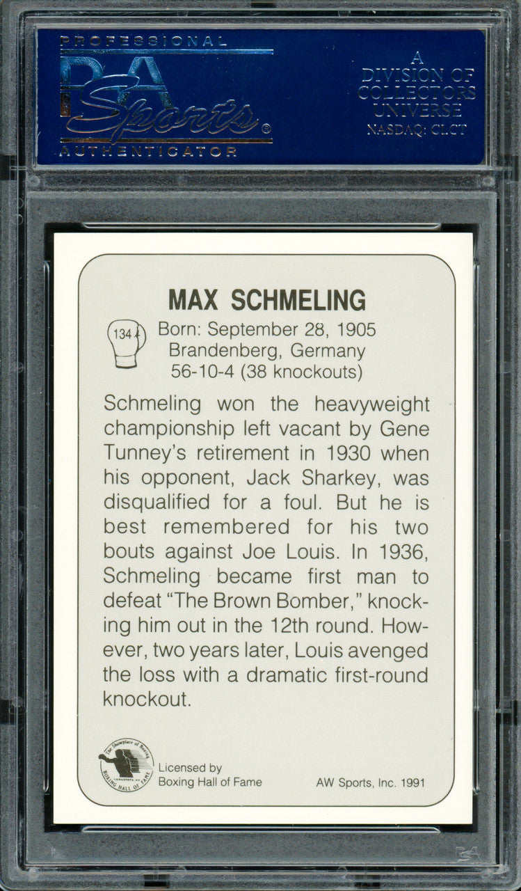 Max Schmeling Autographed 1991 AW Sports Card #134 PSA/DNA #83314040