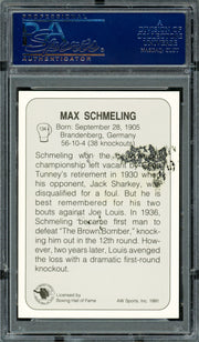 Max Schmeling Autographed 1991 AW Sports Card #134 (Smudged) PSA/DNA #83314055