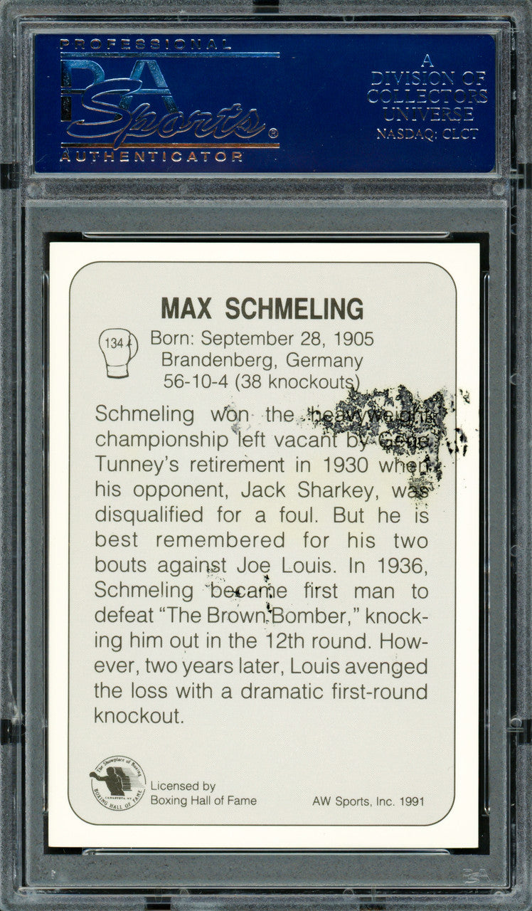 Max Schmeling Autographed 1991 AW Sports Card #134 (Smudged) PSA/DNA #83314055