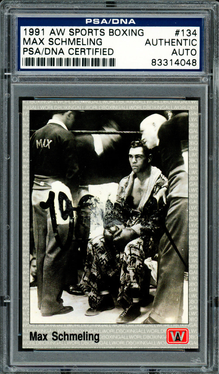 Max Schmeling Autographed 1991 AW Sports Card #134 (Smudged) PSA/DNA #83314048