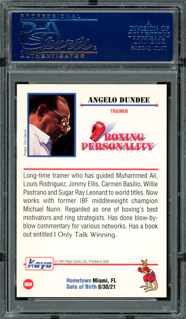 Angelo Dundee Autographed 1991 Kayo Card #4 Trainer PSA/DNA #83314136