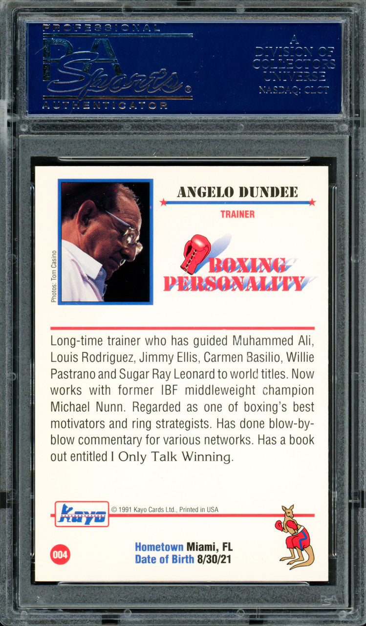 Angelo Dundee Autographed 1991 Kayo Card #4 Trainer PSA/DNA #83314137