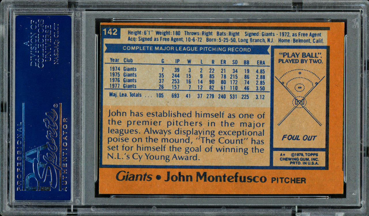 John Montefusco Autographed 1978 Topps Card #142 San Francisco Giants PSA/DNA #83316984