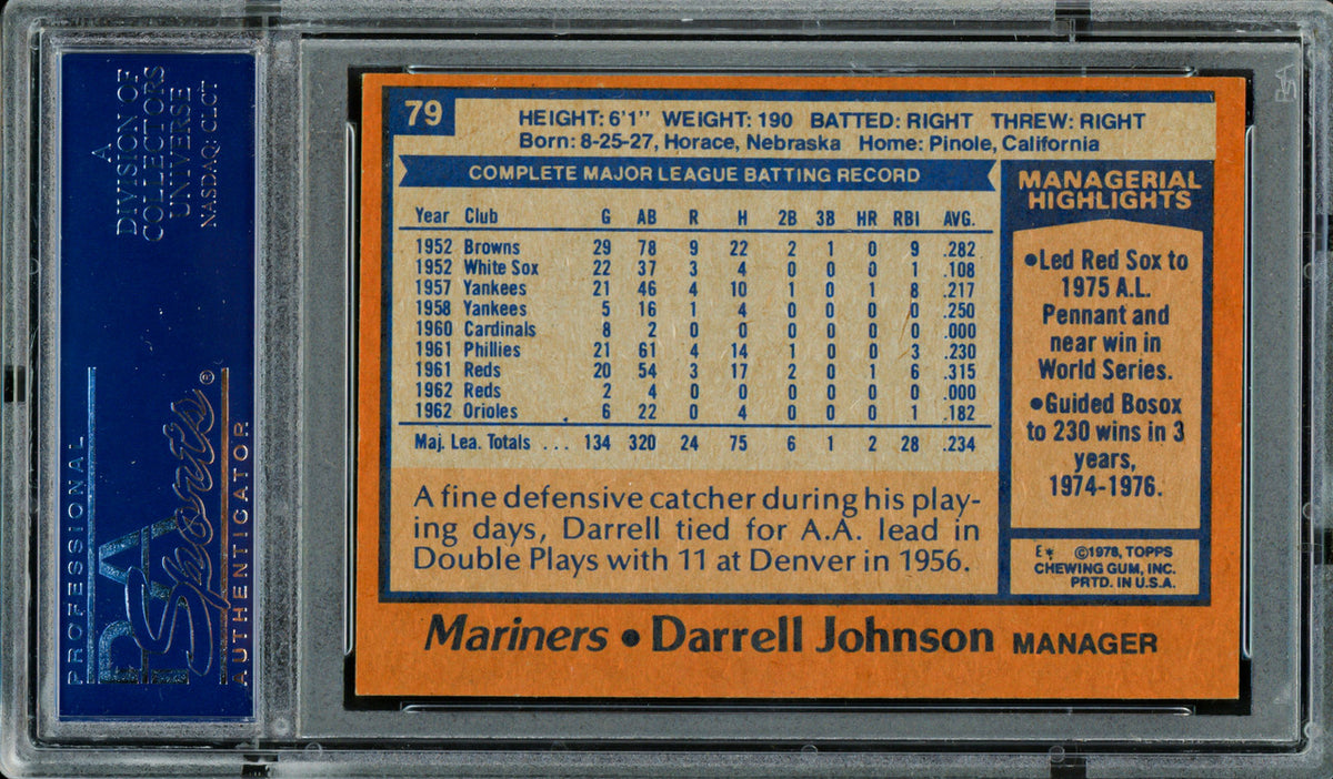 Darrell Johnson Autographed 1978 Topps Card #79 Seattle Mariners PSA/DNA #83317268