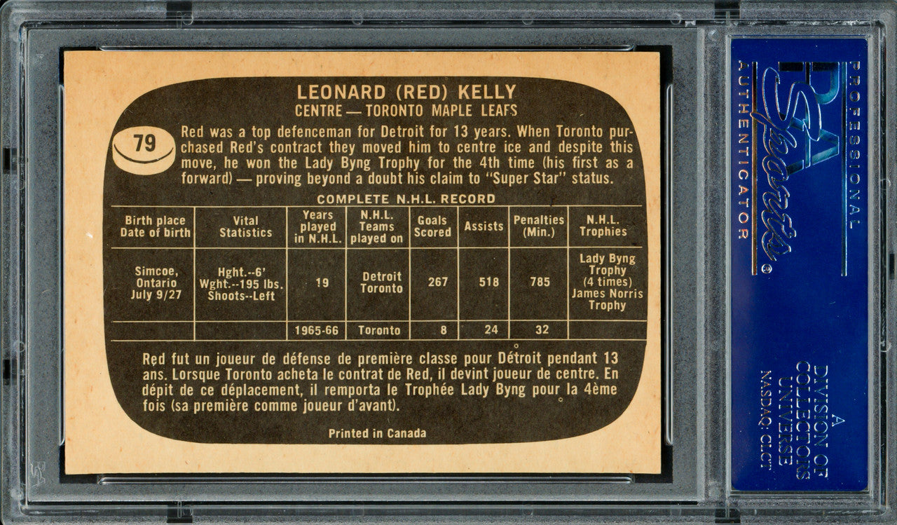 Red Kelly Autographed 1966-67 Topps Card #79 Toronto Maple Leafs PSA/DNA #83462245