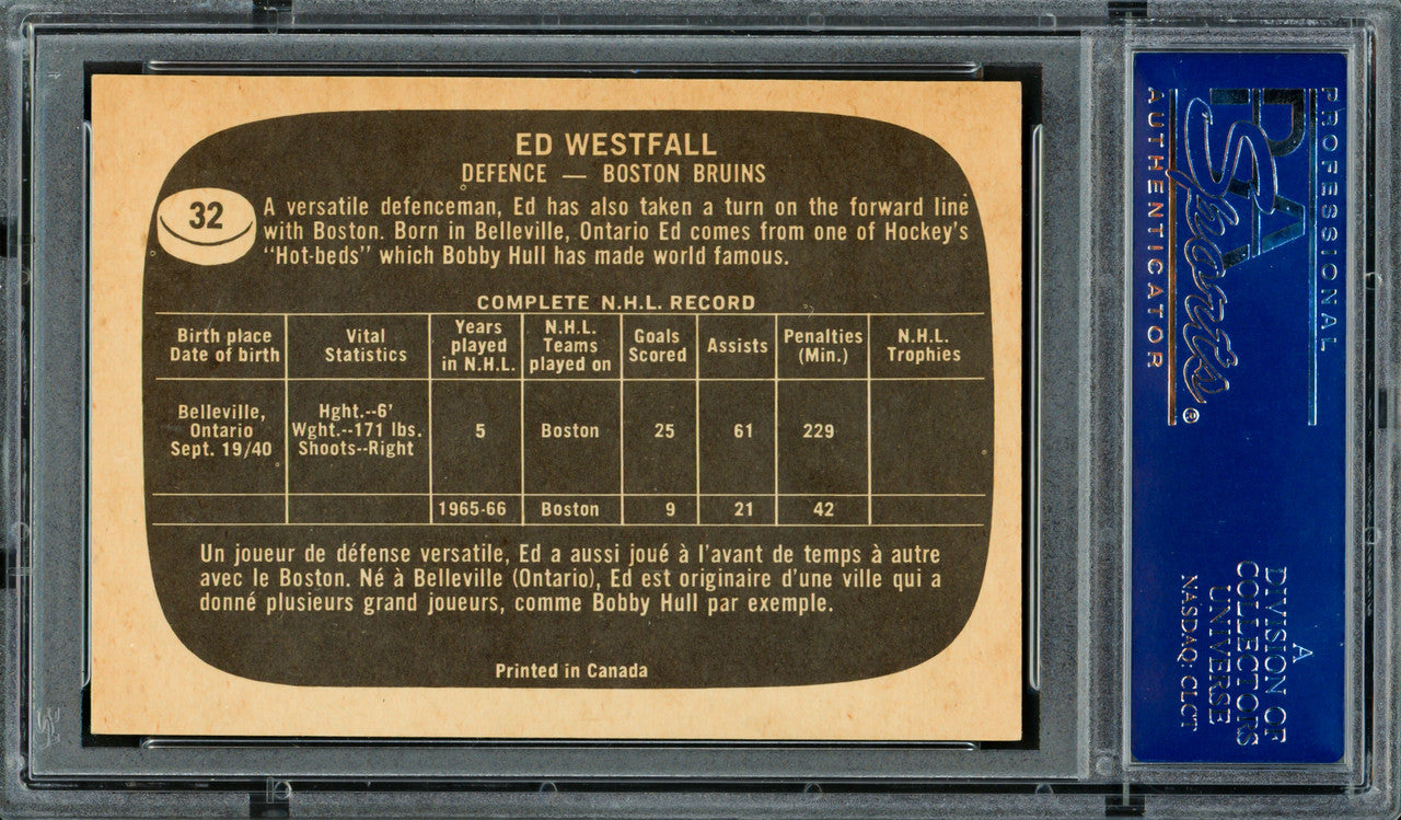 Ed Westfall Autographed 1966-67 Topps Card #32 Boston Bruins PSA/DNA #83462259