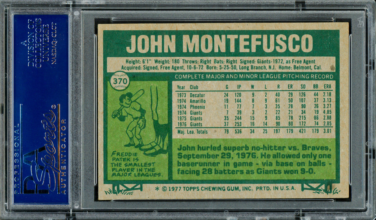 John Montefusco Autographed 1977 Topps Card #370 San Francisco Giants PSA/DNA #83306568