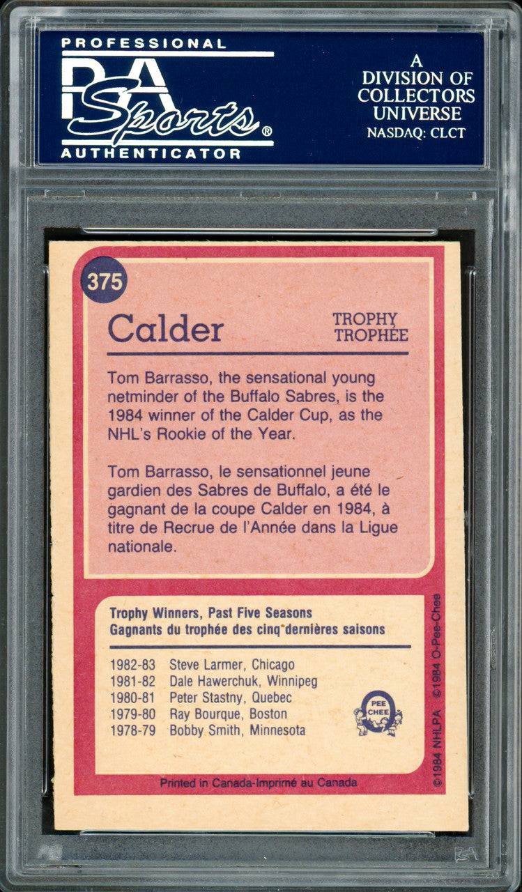 Tom Barrasso Autographed 1984-85 O-Pee-Chee Rookie Card #375 Buffalo Sabres PSA/DNA #83921193