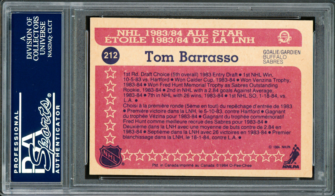 Tom Barrasso Autographed 1984-85 O-Pee-Chee Rookie Card #212 Buffalo Sabres PSA/DNA #83921186