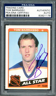 Tom Barrasso Autographed 1984-85 Topps Rookie Card #158 Buffalo Sabres PSA/DNA #83921178
