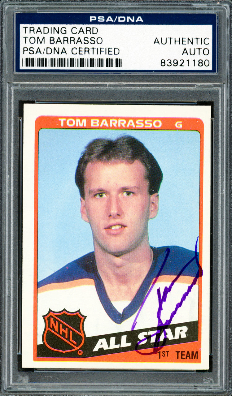 Tom Barrasso Autographed 1984-85 Topps Rookie Card #158 Buffalo Sabres PSA/DNA #83921180