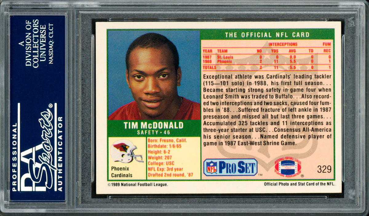 Tim McDonald Autographed 1989 Pro Set Rookie Card #329 Phoenix Cardinals PSA/DNA #83921308