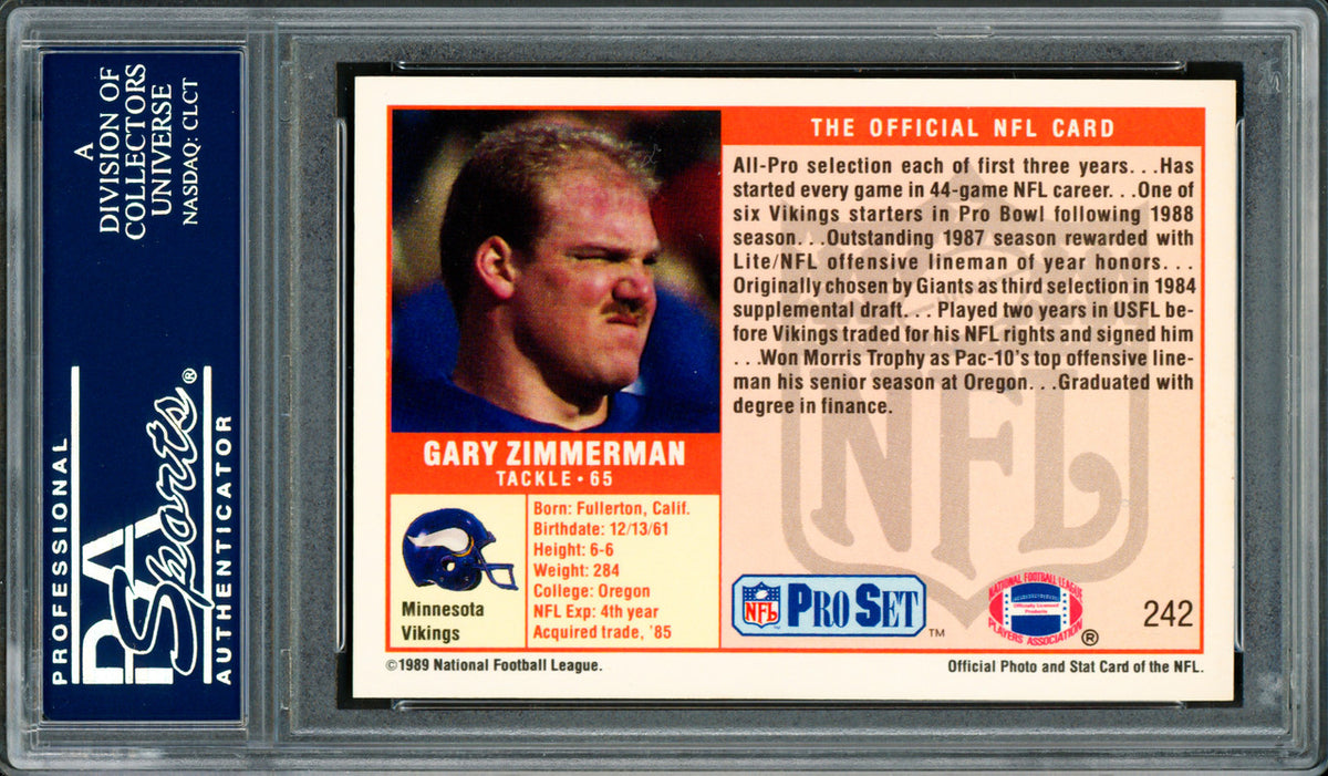 Gary Zimmerman Autographed 1989 Pro Set Card #242 Minnesota Vikings PSA/DNA #83921326