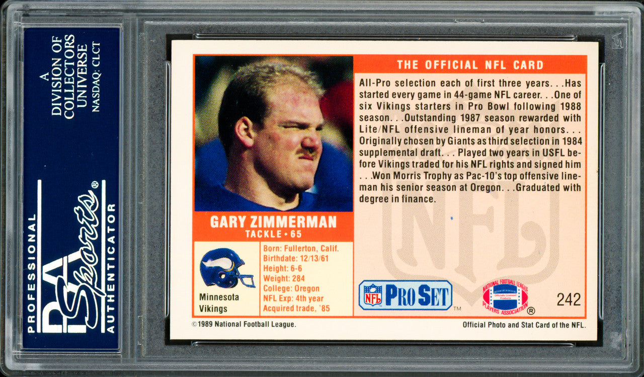 Gary Zimmerman Autographed 1989 Pro Set Card #242 Minnesota Vikings PSA/DNA #83921327