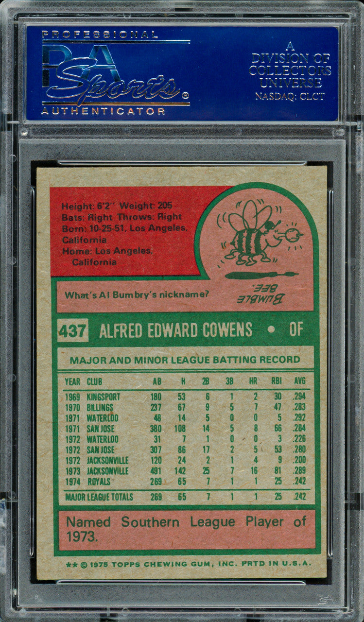 Al Cowens Autographed 1975 Topps Card #437 Kansas City Royals PSA/DNA #83317782