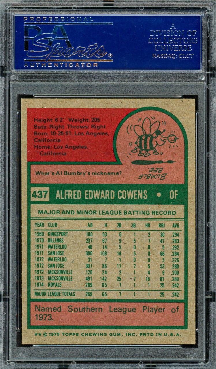 Al Cowens Autographed 1975 Topps Card #437 Kansas City Royals PSA/DNA #83317783