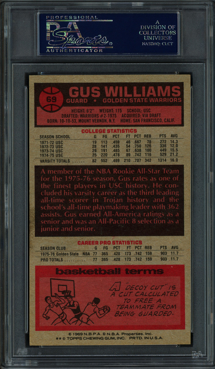 Gus Williams Autographed 1976-77 Topps Rookie Card #69 Golden State Warriors PSA/DNA #83921891