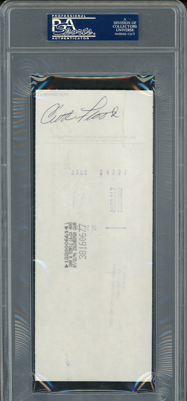 Curt Flood Autographed 3.5x9 Check St. Louis Cardinals Dual Signed PSA/DNA #83933921