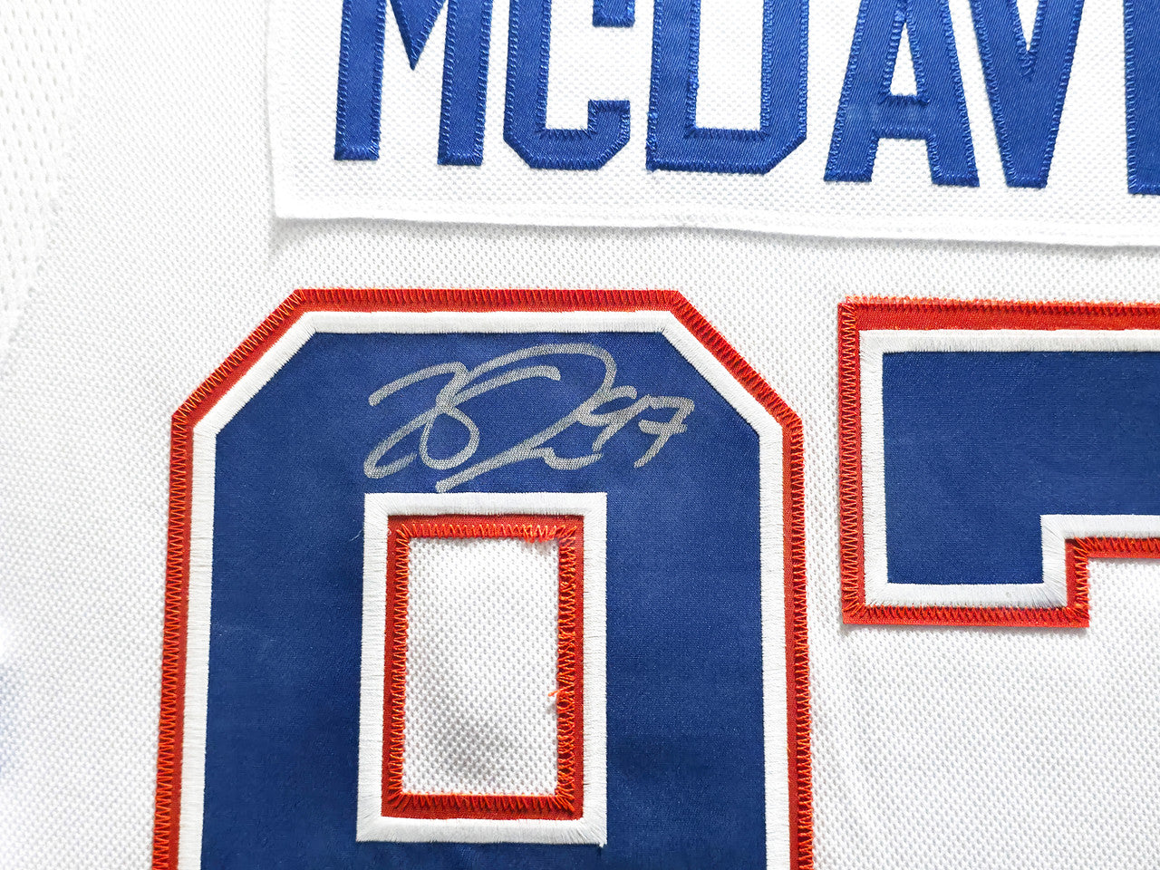 Edmonton Oilers Connor McDavid Autographed Framed White Authentic Adidas Jersey UDA Holo Stock #249481