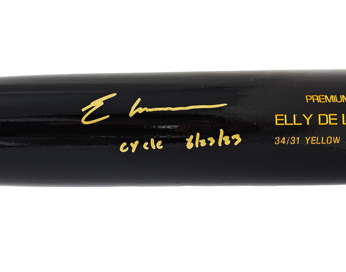 Elly De La Cruz Autographed Black B45 Player Model Bat Cincinnati Reds "Cycle 6/23/23" Beckett BAS Witness Stock #220222