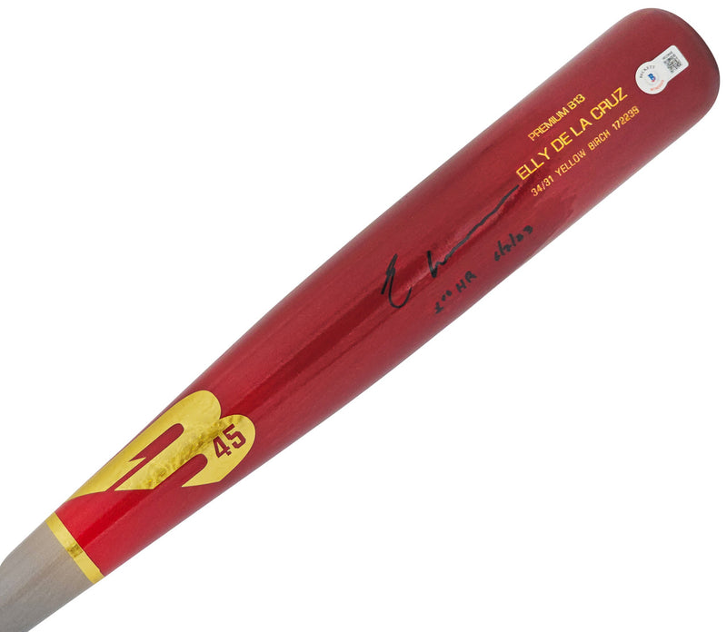 Elly De La Cruz Autographed Red B45 Player Model Bat Cincinnati Reds "1st MLB HR 6/7/23" Beckett BAS Witness Stock #220219
