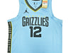 Memphis Grizzlies Ja Morant Autographed Light Blue Jordan Statement Edition Swingman Jersey Size 48 Beckett BAS QR Stock #218578