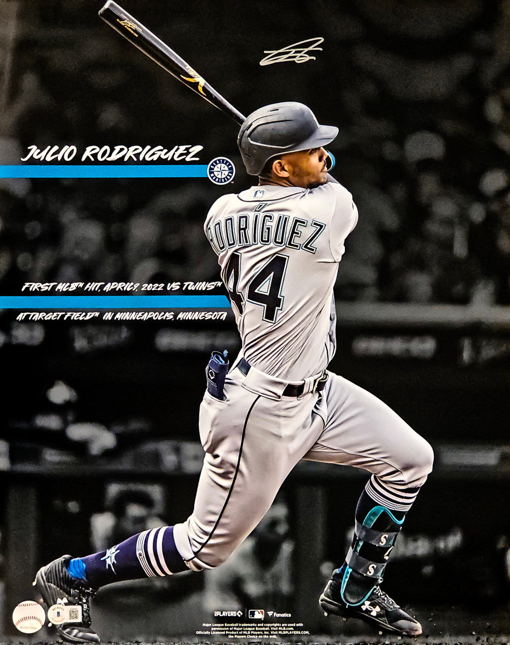 Julio Rodriguez Autographed Framed 16x20 Photo Seattle Mariners 1st Hit Beckett BAS QR Stock #221129