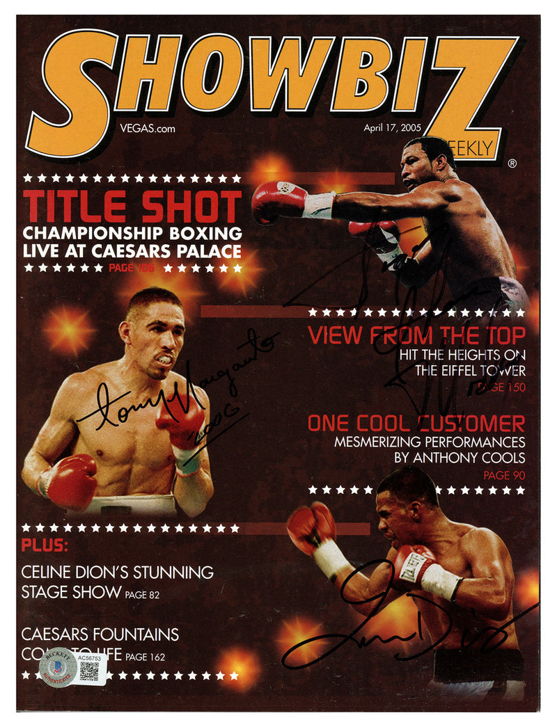 Antonio Margarito, "Sugar" Shane Mosley & Juan Diaz Autographed Showbiz Magazine Beckett BAS #AC56753