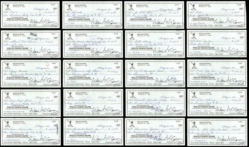 Lot of 50 Willie McCovey Autographed 3x6 Checks San Francisco Giants SKU #219431